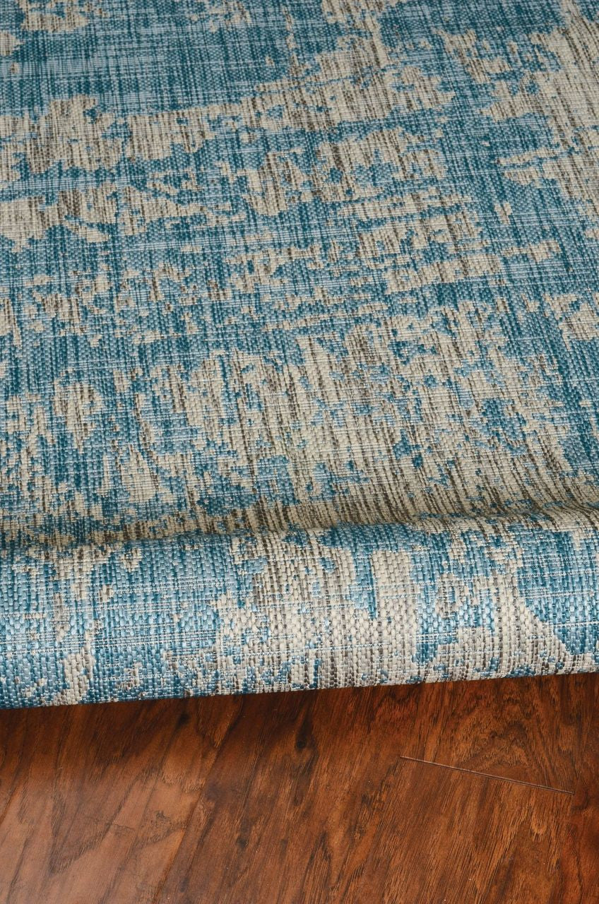 3' X 5' Teal Blue Abstract Indoor Outdoor Area Rug