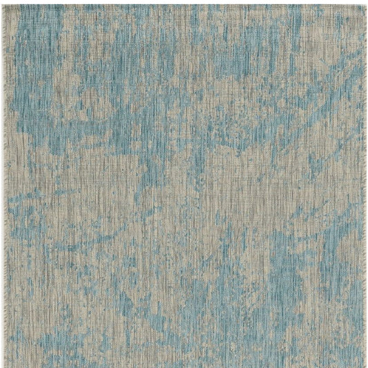 3' X 5' Teal Blue Abstract Indoor Outdoor Area Rug