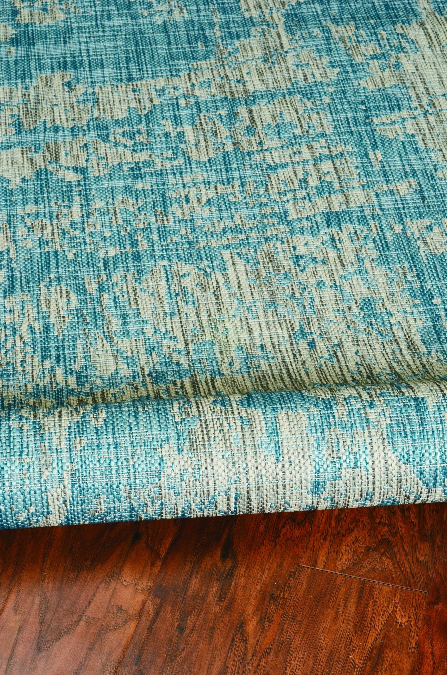 8' X 11' Teal Machine Woven Abstract Strokes Indoor Outdoor Area Rug