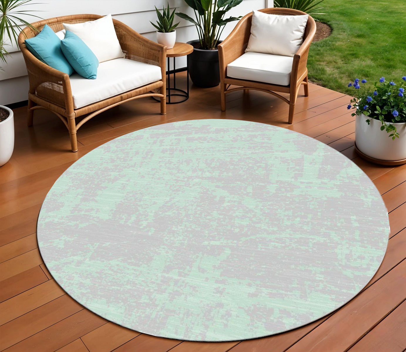 3' X 5' Teal Blue Abstract Indoor Outdoor Area Rug