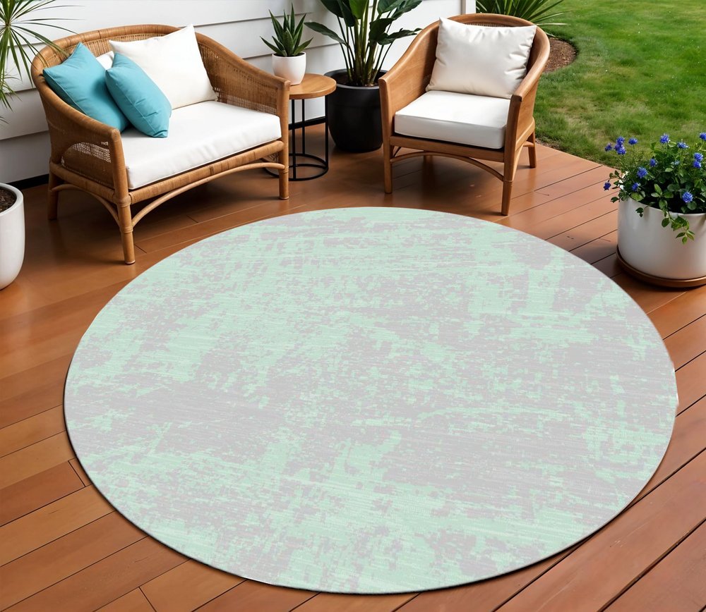 8' X 11' Teal Blue Abstract Indoor Outdoor Area Rug