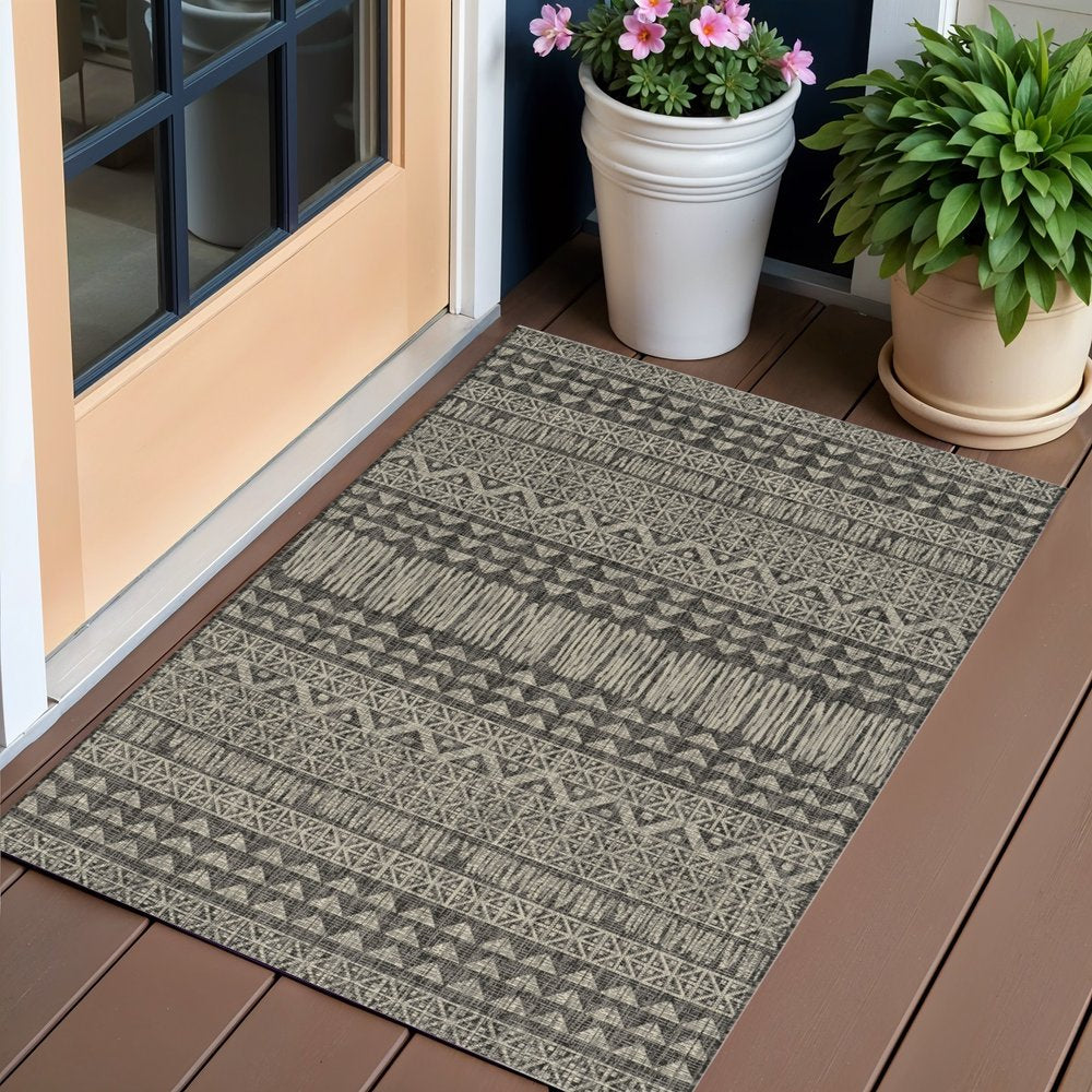 8' X 11' Charcoal Southwestern Indoor Outdoor Area Rug