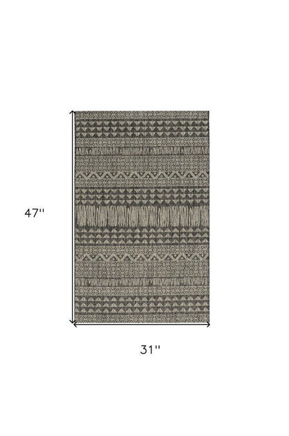 8' X 11' Charcoal Southwestern Indoor Outdoor Area Rug