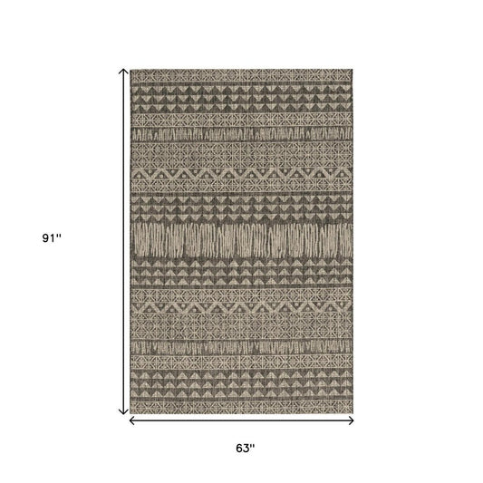 5' X 8' Charcoal And Gray Tribal Area Rug