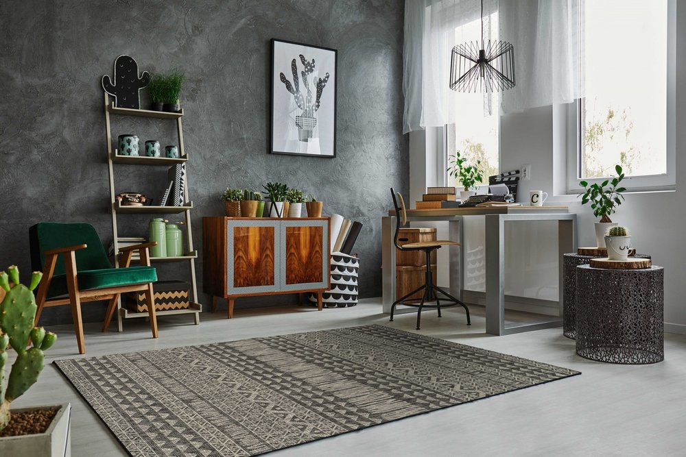 5' X 8' Charcoal And Gray Tribal Area Rug