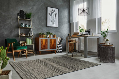 5' X 8' Charcoal And Gray Tribal Area Rug