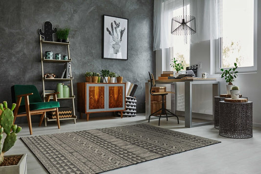 5' X 8' Charcoal And Gray Tribal Area Rug