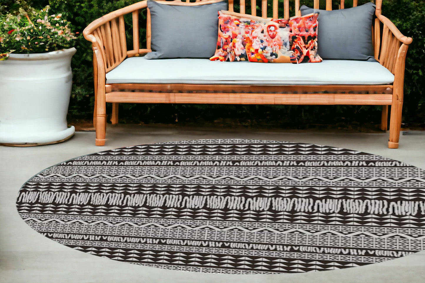 8' X 11' Charcoal Southwestern Indoor Outdoor Area Rug