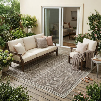8' Brown Round Southwestern Indoor Outdoor Area Rug