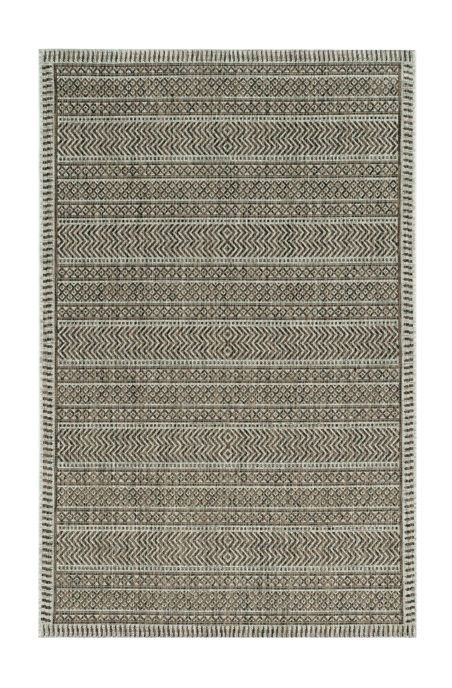 5'X7' Mocha Machine Woven Uv Treated Tribal Indoor Outdoor Area Rug