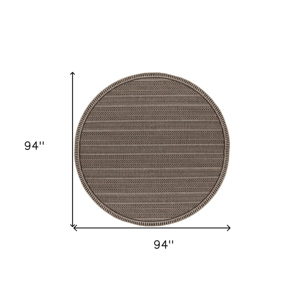 8' Brown Round Southwestern Indoor Outdoor Area Rug