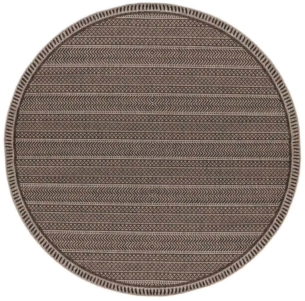 8' Brown Round Southwestern Indoor Outdoor Area Rug