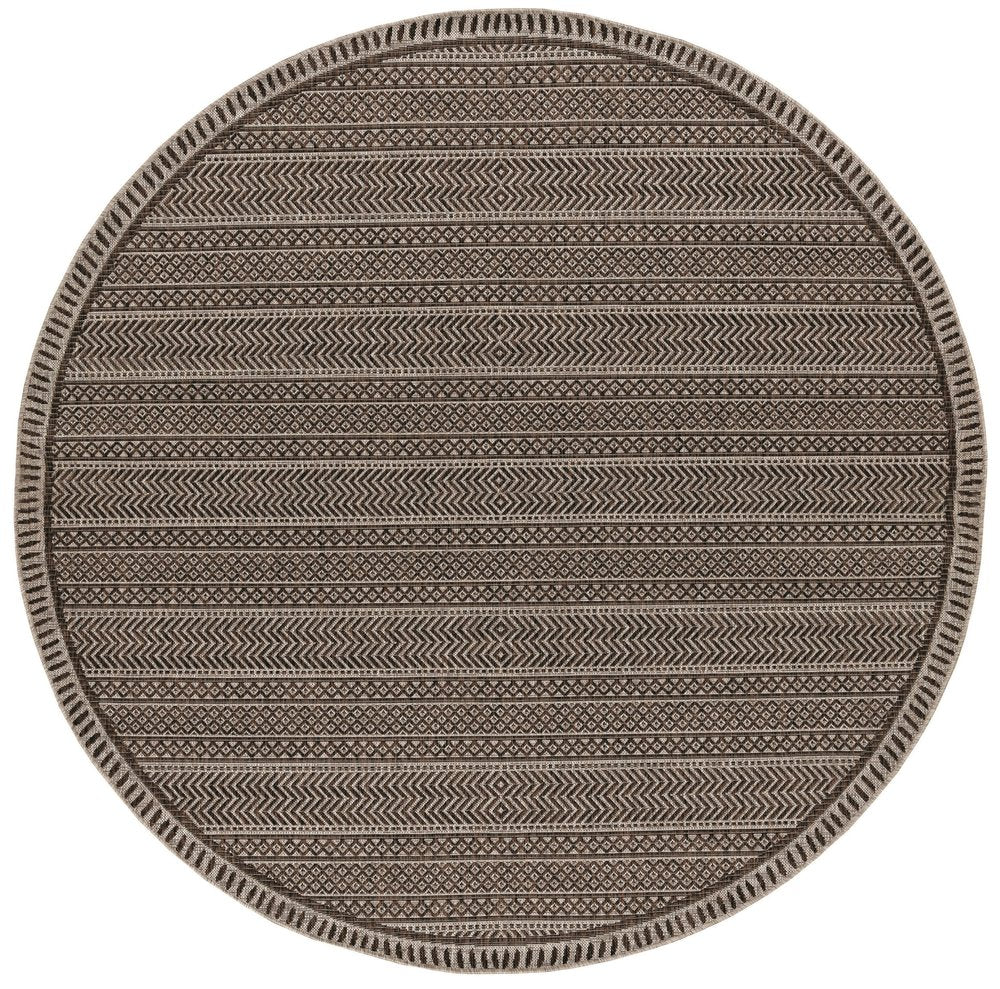 8' Brown Round Southwestern Indoor Outdoor Area Rug