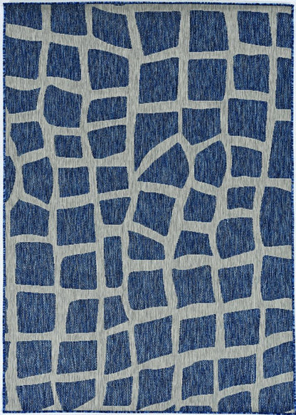 3' X 4' Blue And Gray Abstract Indoor Outdoor Area Rug