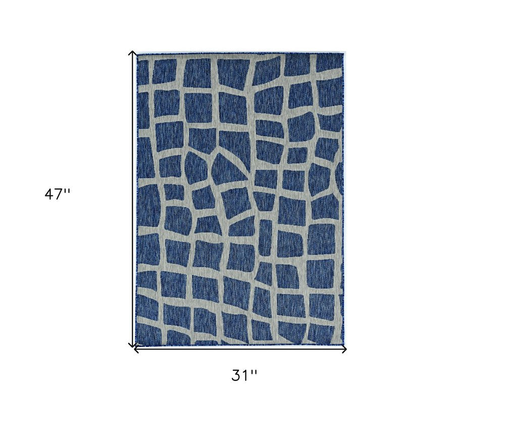 3' X 4' Blue And Gray Abstract Indoor Outdoor Area Rug