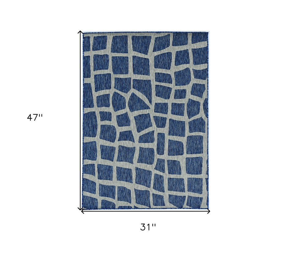 8' Blue And Gray Abstract Indoor Outdoor Area Rug