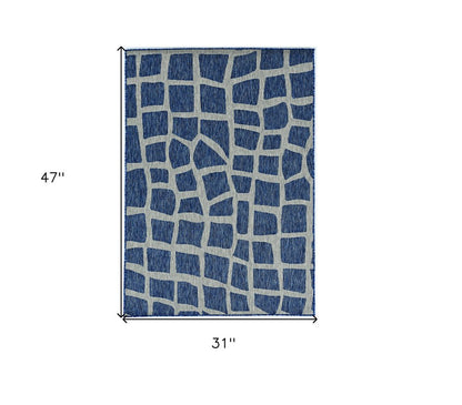8' X 11' Blue And Gray Abstract Indoor Outdoor Area Rug