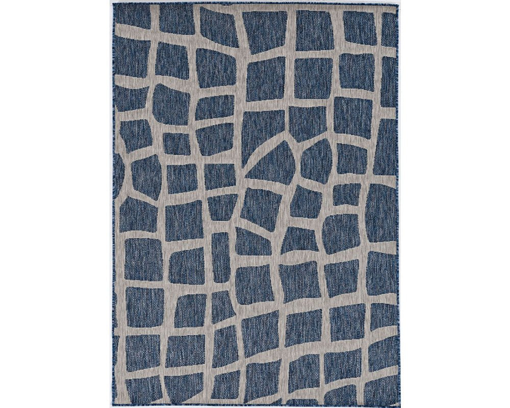 8' Blue And Gray Abstract Indoor Outdoor Area Rug