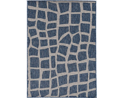 8' Blue And Gray Abstract Indoor Outdoor Area Rug