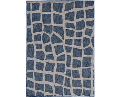 3' X 5' Blue And Gray Abstract Indoor Outdoor Area Rug