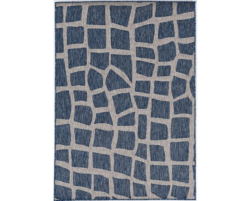 8' Blue And Gray Abstract Indoor Outdoor Area Rug