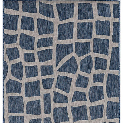 3' X 4' Blue And Gray Abstract Indoor Outdoor Area Rug