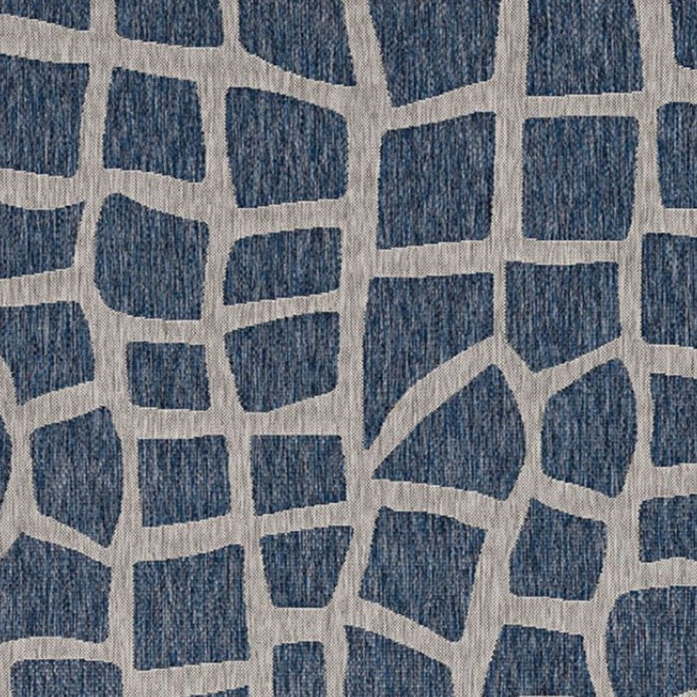 8' Blue And Gray Abstract Indoor Outdoor Area Rug