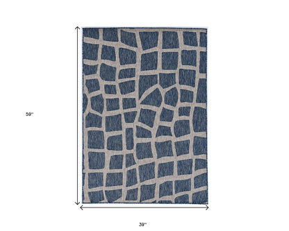 8' X 11' Blue And Gray Abstract Indoor Outdoor Area Rug