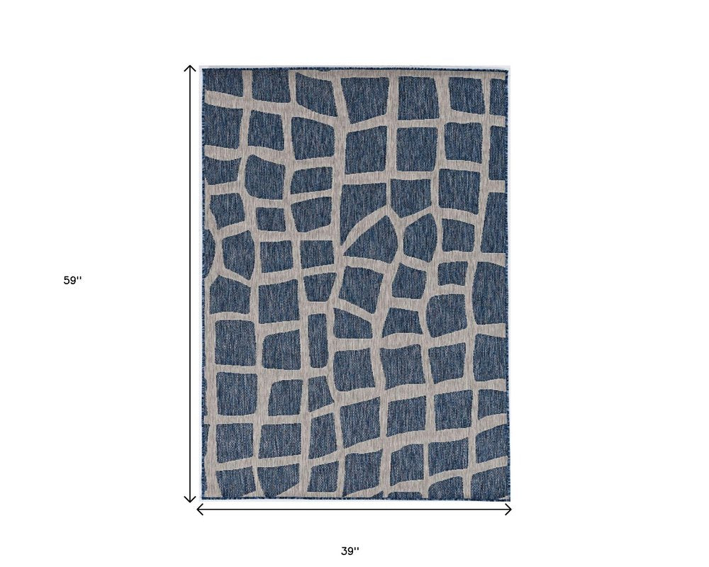 8' Blue And Gray Abstract Indoor Outdoor Area Rug