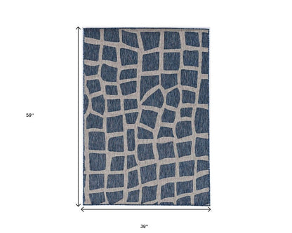 3' X 4' Blue And Gray Abstract Indoor Outdoor Area Rug