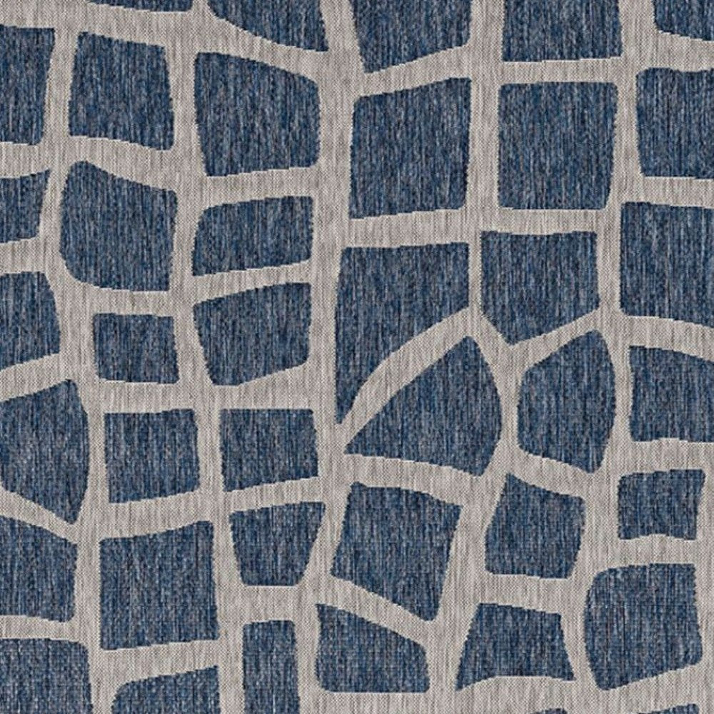 8' X 11' Blue And Gray Abstract Indoor Outdoor Area Rug