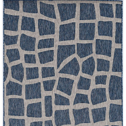 8' X 11' Blue And Gray Abstract Indoor Outdoor Area Rug