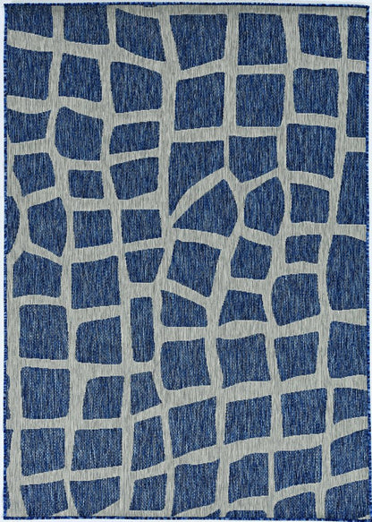 8' X 11' Blue And Gray Abstract Indoor Outdoor Area Rug