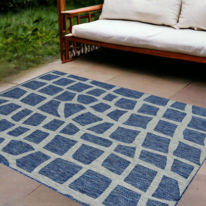 8' X 11' Blue And Gray Abstract Indoor Outdoor Area Rug