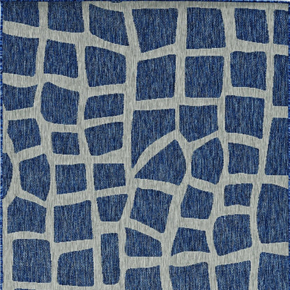 8' X 11' Blue And Gray Abstract Indoor Outdoor Area Rug