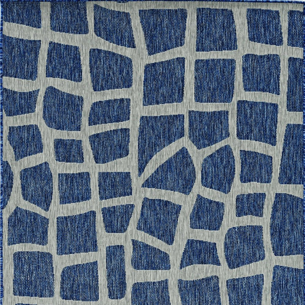8' X 11' Blue And Gray Abstract Indoor Outdoor Area Rug