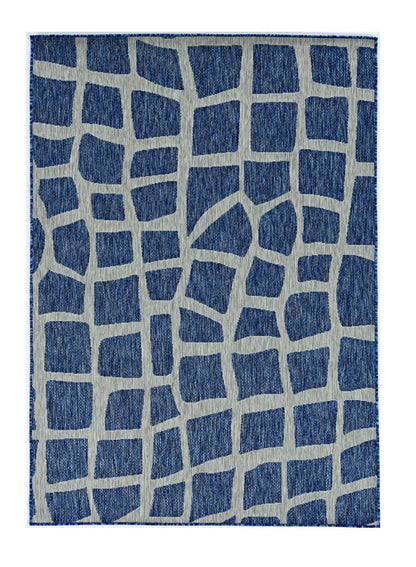 8' X 11' Blue And Gray Abstract Indoor Outdoor Area Rug
