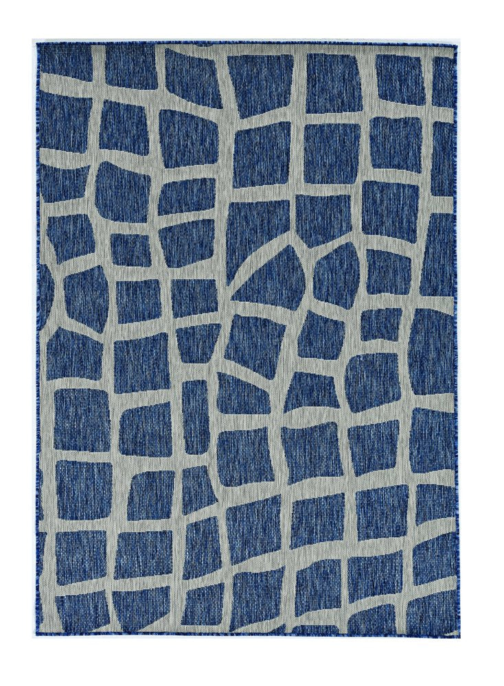 8' X 11' Blue And Gray Abstract Indoor Outdoor Area Rug