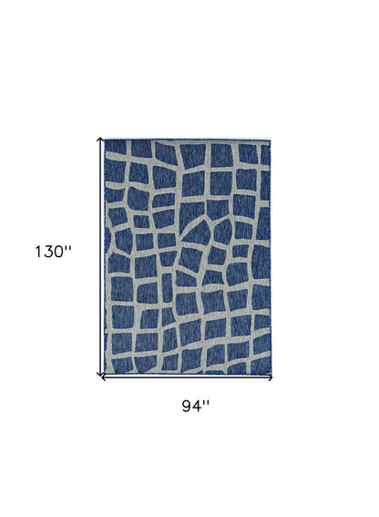 8' X 11' Blue And Gray Abstract Indoor Outdoor Area Rug