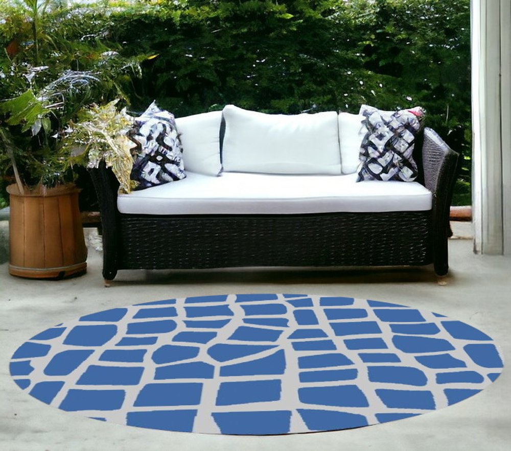 8' X 11' Blue And Gray Abstract Indoor Outdoor Area Rug