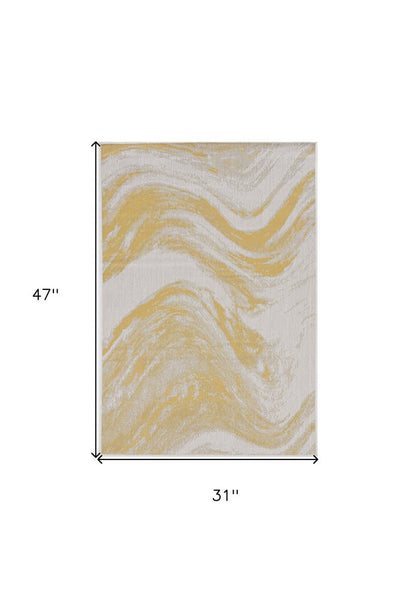 8' X 11' Ivory And Gold Abstract Area Rug