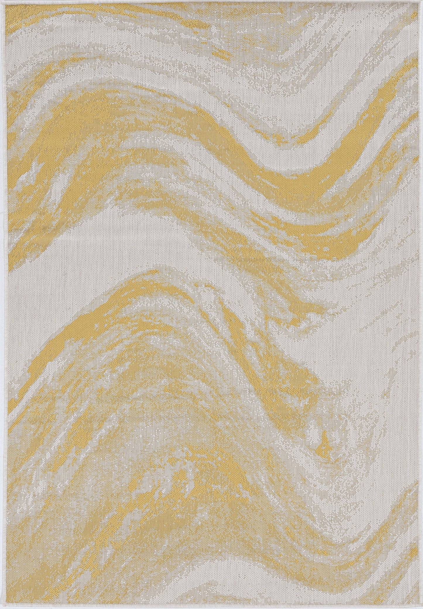8' X 11' Ivory Or Gold Abstract Brushstrokes Indoor Area Rug