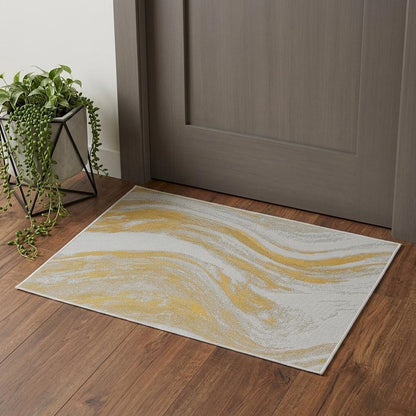 3' X 4' Gold and Ivory Abstract Area Rug