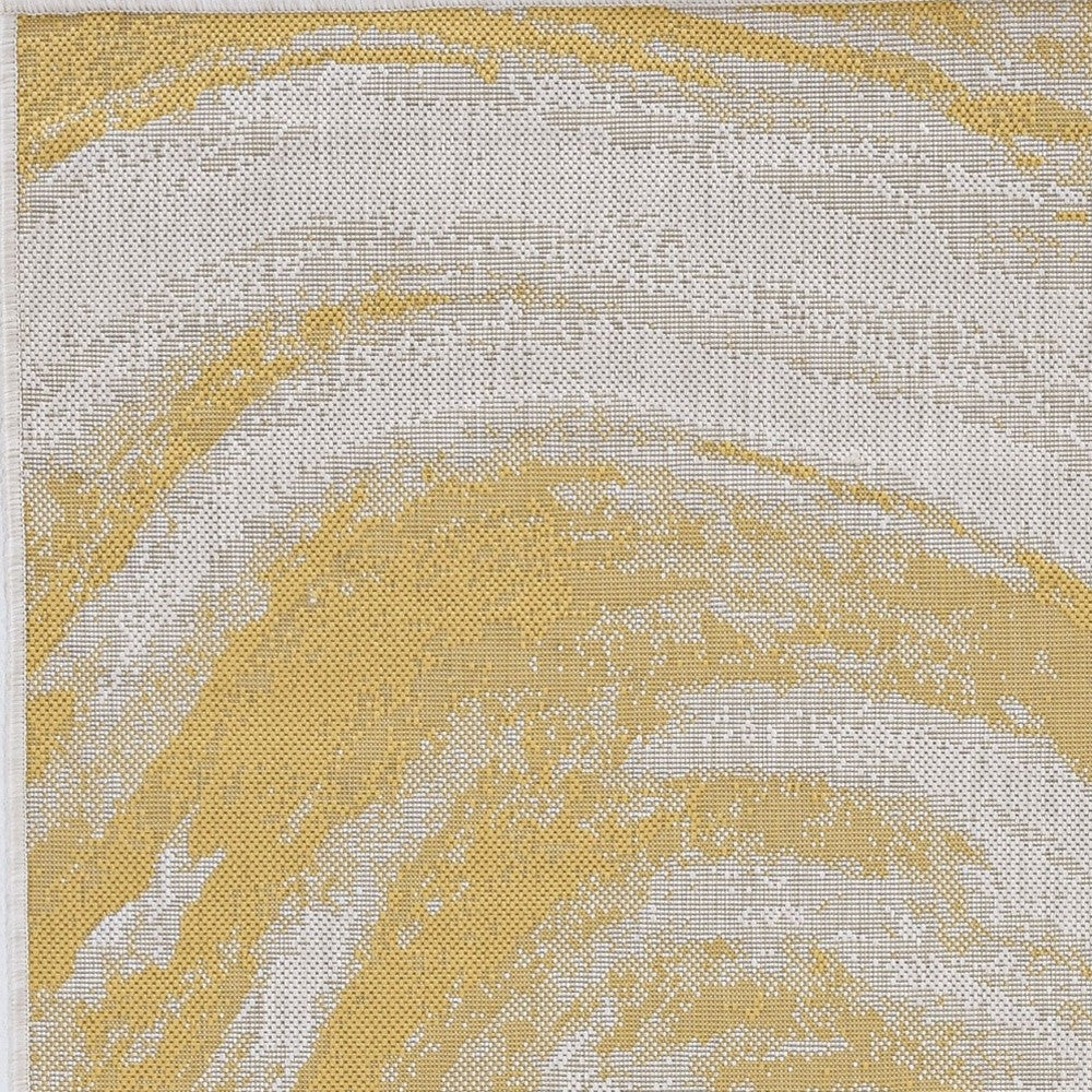 8' X 11' Ivory Or Gold Abstract Brushstrokes Indoor Area Rug