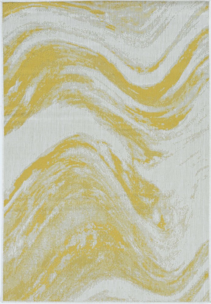 8' Gold And Ivory Abstract Indoor Outdoor Area Rug