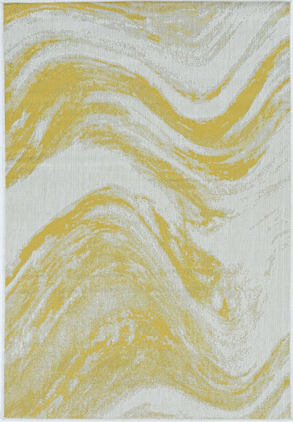 8' Gold And Ivory Abstract Indoor Outdoor Area Rug