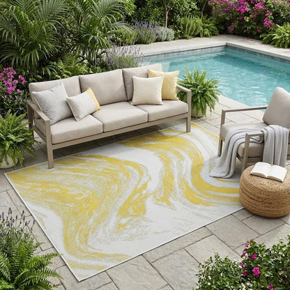 8' Gold And Ivory Abstract Indoor Outdoor Area Rug