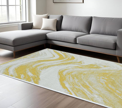 3' X 4' Gold and Ivory Abstract Area Rug