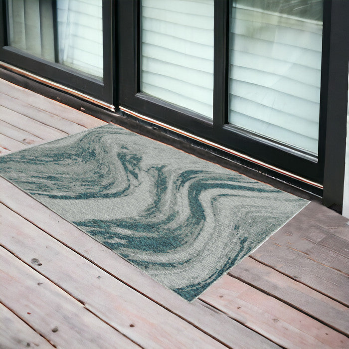 8' X 11' Gray Abstract Indoor Outdoor Area Rug