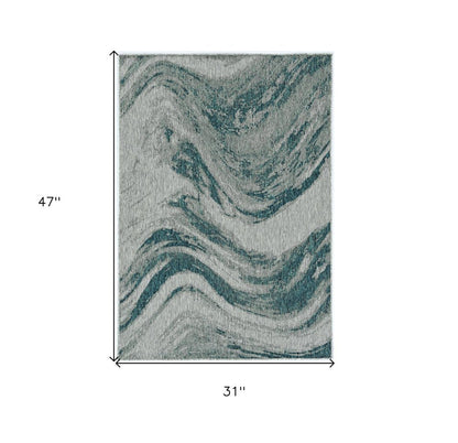 3' X 4' Gray Abstract Indoor Outdoor Area Rug